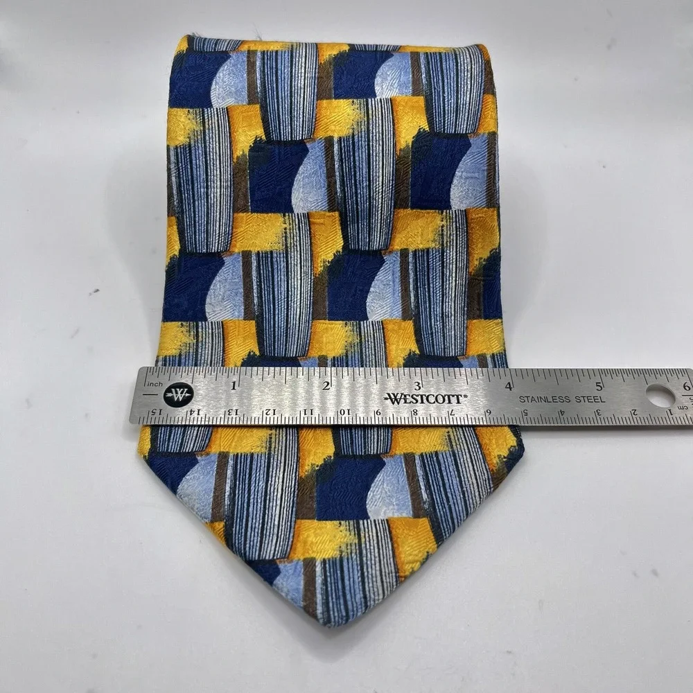 Ermenegildo Zegna Men's Tie Blue Gold Abstract Geometric Luxe Silk Made In Italy